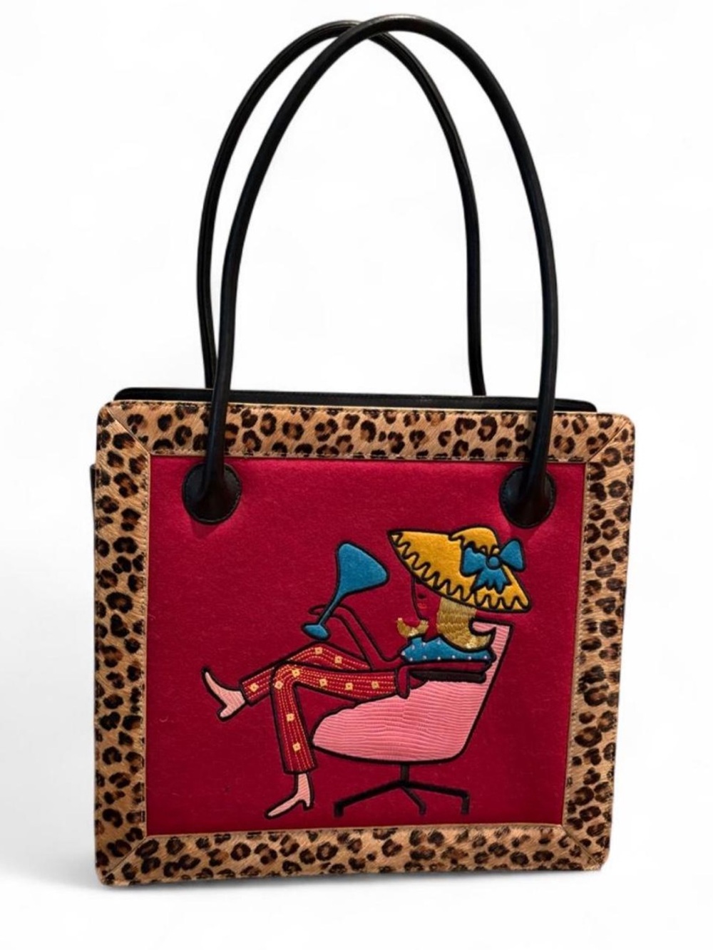 Rare vintage Nicole Miller leopard border purse